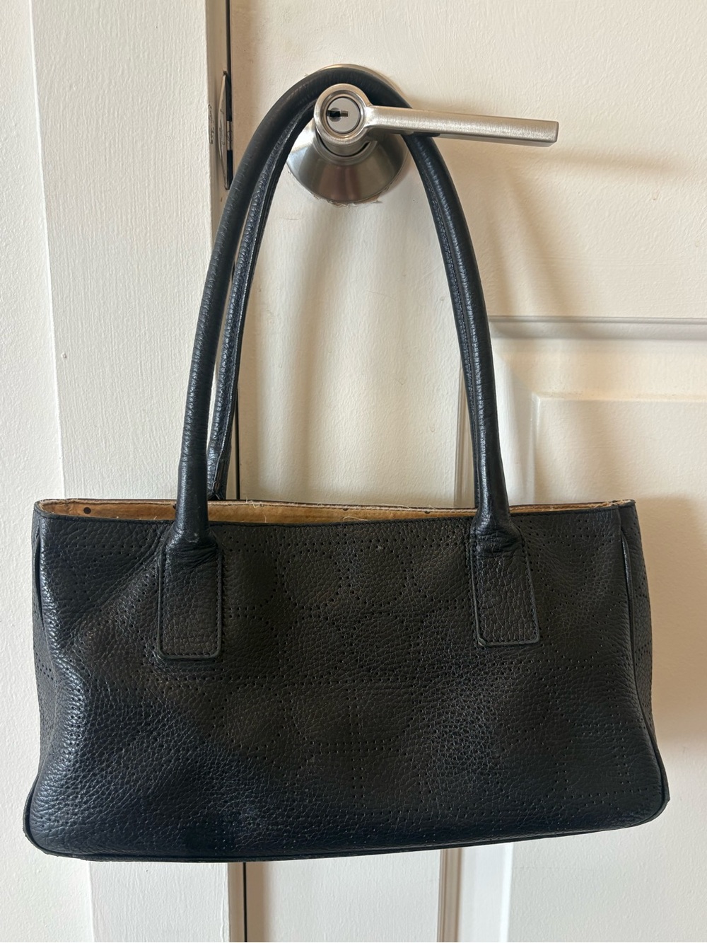 Kate Spade Black Pebbled Leather Perforated Shoulder Bag